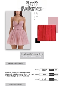Detailed fabric chart for pink mesh tutu dress showing 95% polyester material and sizing