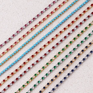 Detailed row of colorful zircon tennis chains with gold and silver plated settings
