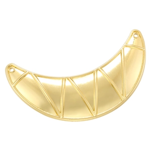 French vintage 18K gold plated moon pendant with geometric stripes and double holes
