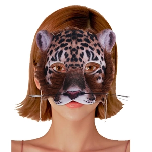 Masque léopard demi-visage réaliste avec fausse fourrure pour soirées costumées