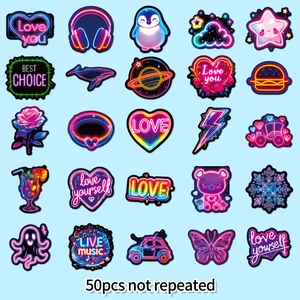 50pcs of cool neon graffiti waterproof stickers for luggage, guitars and skateboards