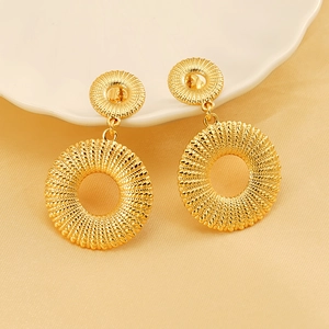 Elegant 18K gold plated titanium steel hoop earrings with woven texture on silk