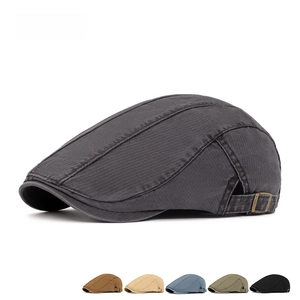 Unisex cotton flat cap in dark grey with adjustable metal buckle and multi-color options