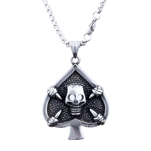Retro gothic skull spade pendant necklace in antique silver finish for men and women