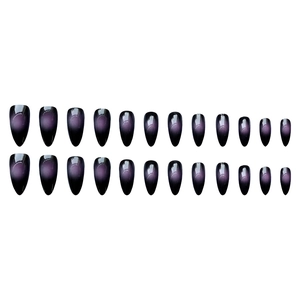 Deep purple cat-eye almond press-on nails with shimmering gradient finish 24pcs set