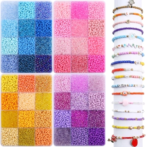 3mm Glas-Perlen-Set zum Selbermachen mit 12-Raster-Boxen und handgefertigten Armbändern