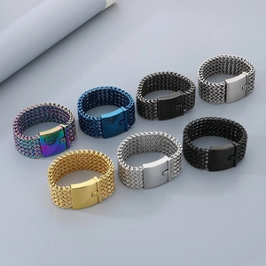 Wide Mesh Stainless Steel Bracelet For Men Heavy Square Buckle Fish Scale Chain Hip Hop Bold Streetwear Wristband