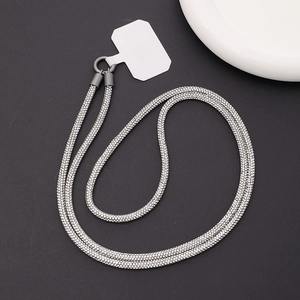 Sparkling silver 6mm rhinestone phone lanyard with metal clasp on dark background
