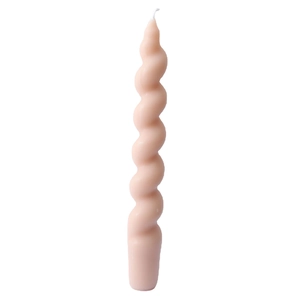 Pale pink spiral twisted soy wax scented candle with a minimalist long stem design