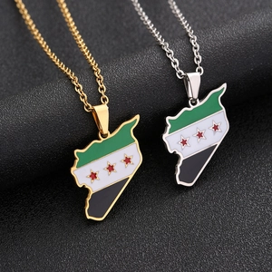 Syria Map Flag Pendant Necklace Stainless Steel Enamel Oil Drop Fashion Jewelry For Men Women Daily Wear Hip Hop Style