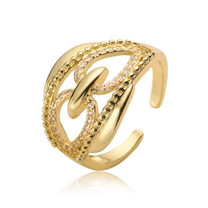 Irregular geometric hollow open ring in 18K gold plated copper with pink stones
