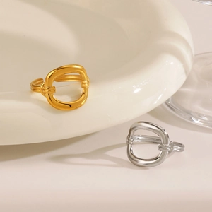 Minimalist gold and silver hollow geometric rings with polished stainless steel finish