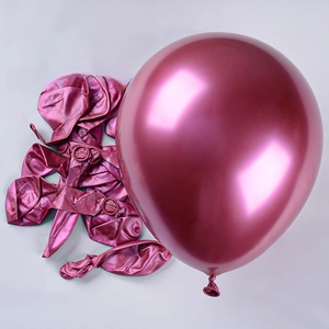 Detail of 12-inch thickened burgundy chrome latex balloons in both inflated and flat states