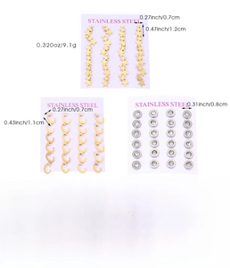 Detailed size chart and weight specifications for gold star and pearl earring sets