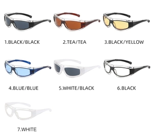 Matrix display of seven aerodynamic cycling sunglasses colors with durable PC frames