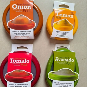 Set de cuatro recipientes de silicona para conservar cebolla limón tomate y aguacate