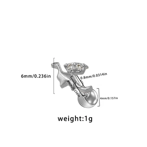 Spécifications de taille pour piercing cœur en zircon avec mesures de 6mm et 0.8mm