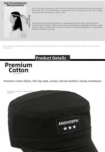 Flat top cotton cadet cap featuring embroidered ANDVODPH patch and head size guide
