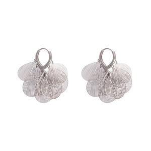 Elegant silver metallic hollow heart petal leaf earrings with intricate textures for women