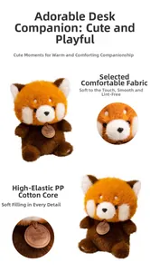Detailed view of red panda plush toy with high-elastic PP cotton and soft fabric