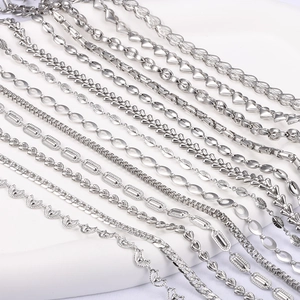 Selection of stainless steel DIY jewelry chains in silver finish for necklaces and bracelets