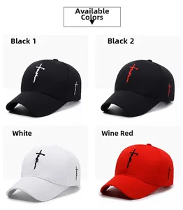 Detailed grid view of cotton baseball caps showing embroidered Faith text in four colors