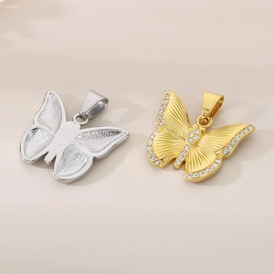 Fashionable butterfly pendant necklaces in gold and silver with sparkling rhinestones
