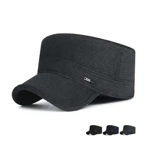 Men Winter Cadet Cap Thickened Warm Fleece Lined Flat Top Hat With Hidden Earflaps Adjustable Outdoor Casual Sport Tag