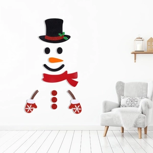 DIY Christmas snowman felt wall stickers with hat and scarf for festive home party decor