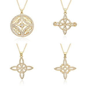 Gold Plated Copper Celtic Knot Zirconia Pendant Necklace For Women Geometric Hip Hop Gun Crown Lightning Jewelry Fashion Accessory