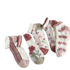 Cute Japanese style cotton low cut socks with floral and animal patterns for women