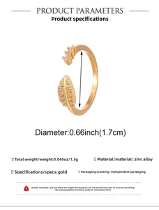 Detail of adjustable gold ring with pavé-set pink stones and leaf motif specifications