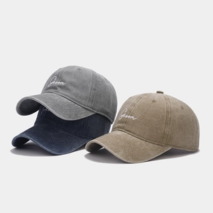 Vintage washed cotton baseball caps with Groom embroidery in gray navy and khaki colors