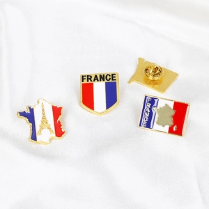 Lot de pins émaillés avec drapeau français et Tour Eiffel pour vêtements en métal fini