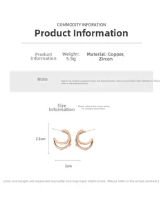 Size specifications for C-shaped double-layer cubic zirconia earrings with copper plating