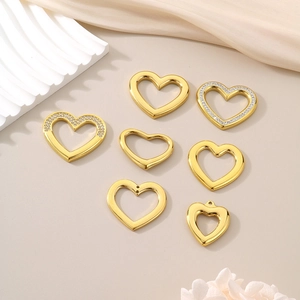 DIY stainless steel gold heart charms set with smooth and crystal studded finishes
