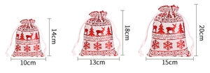 Detailed size comparison chart for Christmas drawstring linen gift bags in three sizes