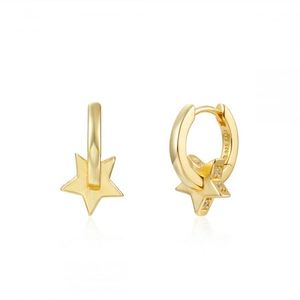 Gold star drop earrings with cubic zirconia stones in S925 sterling silver