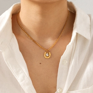 Horseshoe Pendant Necklace Stainless Steel Cuban Chain With Zircon 18K Gold Plated Fashion Jewelry For Women