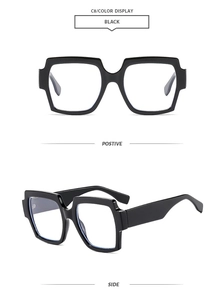 Front and side views of vintage square black oversized sunglasses with glossy finish