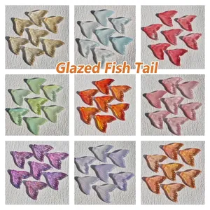 Colorful glass fishtail pendants with engraved wave textures for DIY jewelry making