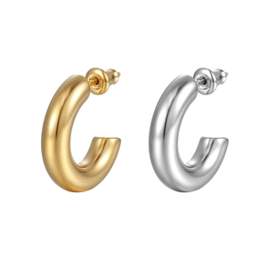 Polished C-shape thick hoop earrings in gold and silver finish for women