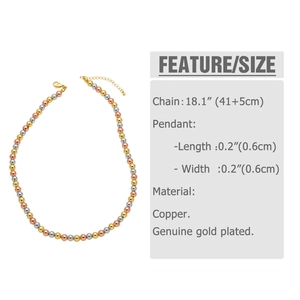 Size specifications of a tricolor beaded necklace made of gold-plated copper materials
