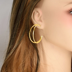 Minimalist double hoop gold earrings for women in 304 stainless steel elegant design