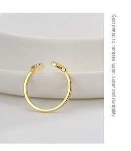 Makroaufnahme eines vergoldeten verstellbaren Rings mit Zirkon-Akzenten und Design
