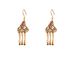 Boucles d'oreilles 18K triangle cœur à pompons avec design en émail chinois traditionnel