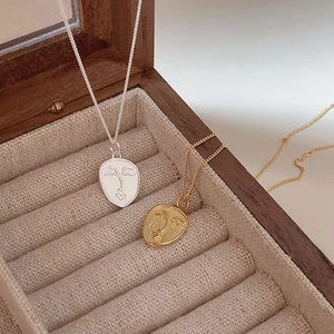 Minimalist 925 sterling silver abstract face pendant necklaces in gold and silver finish