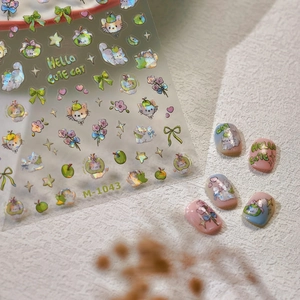 Holographic cartoon cat nail stickers M-1043 with laser 3D effect for nail art design