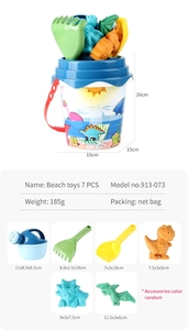 7 PCS kids beach toy set with dinosaur bucket, watering can, and sand molds for outdoor play