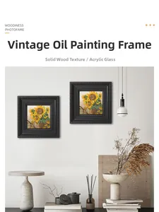 Detailed view of vintage European picture frames with plexiglass and wood texture